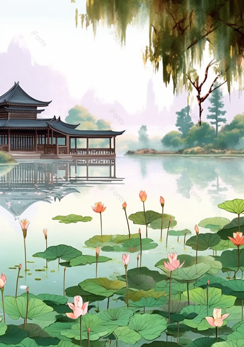 绿色传统中国风荷花背景,插画/手绘图,插画/手绘图库,插画/手绘图下载,插画/手绘